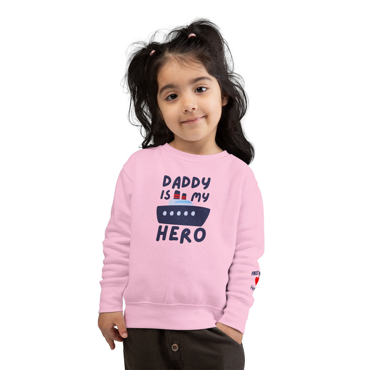 Daddy Is My Hero Toddler Sweatshirt - Cute Boat Design for Kids - Navy Family Sweatshirt with Personalization