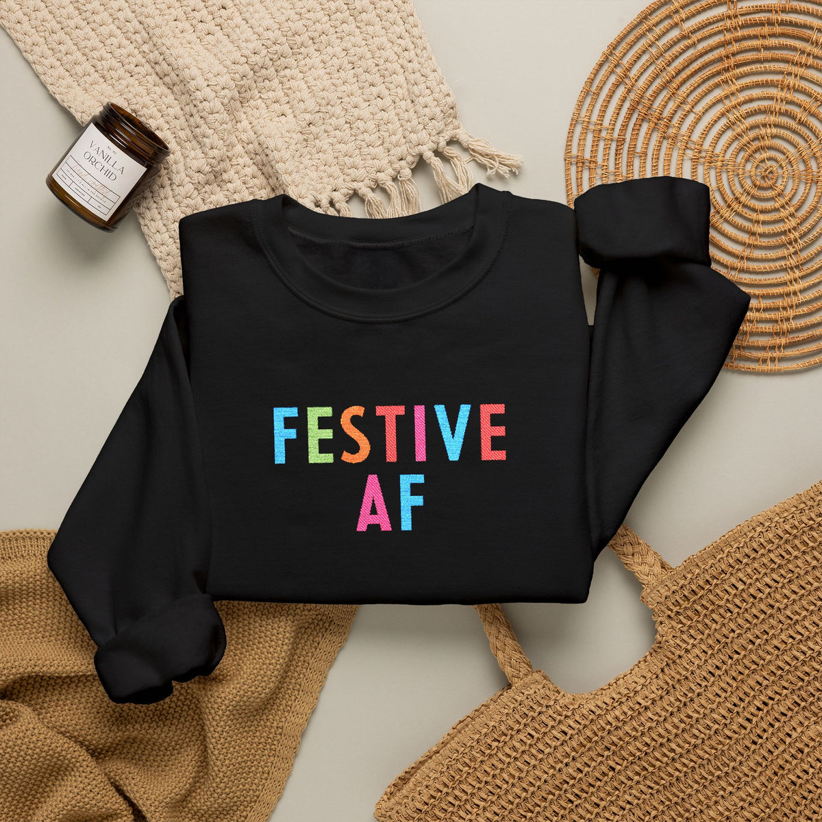 Festive AF Embroidered Holiday Crewneck Sweatshirt