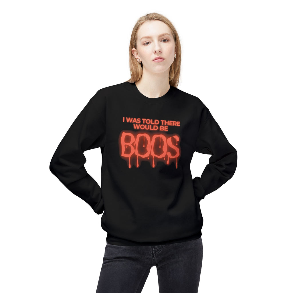 Halloween Crewneck Sweatshirt — "I Was Told There Would Be Boos" Neon Ghost Design