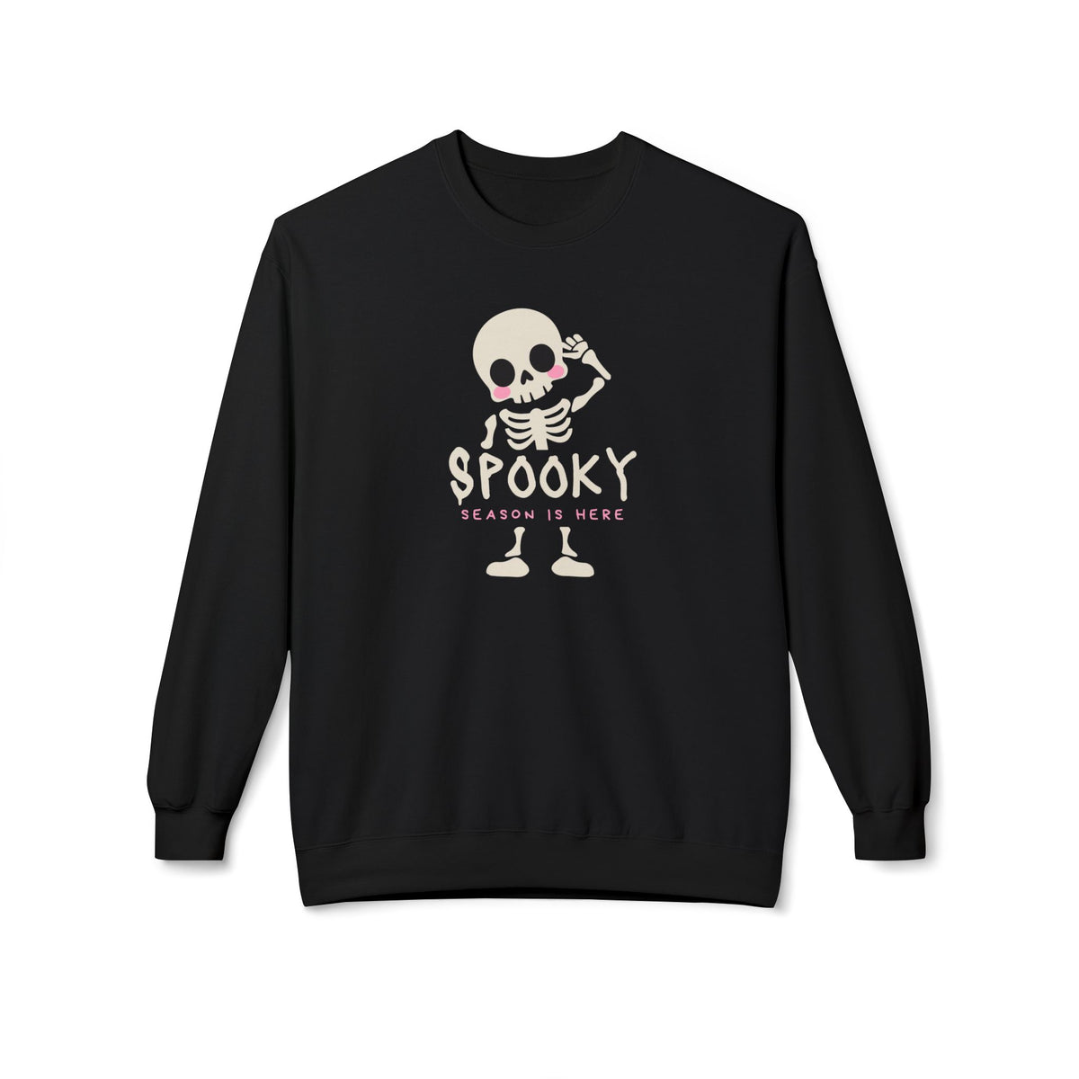 Spooky Season Crewneck Sweatshirt – Cute Skeleton "Spooky" Graphic