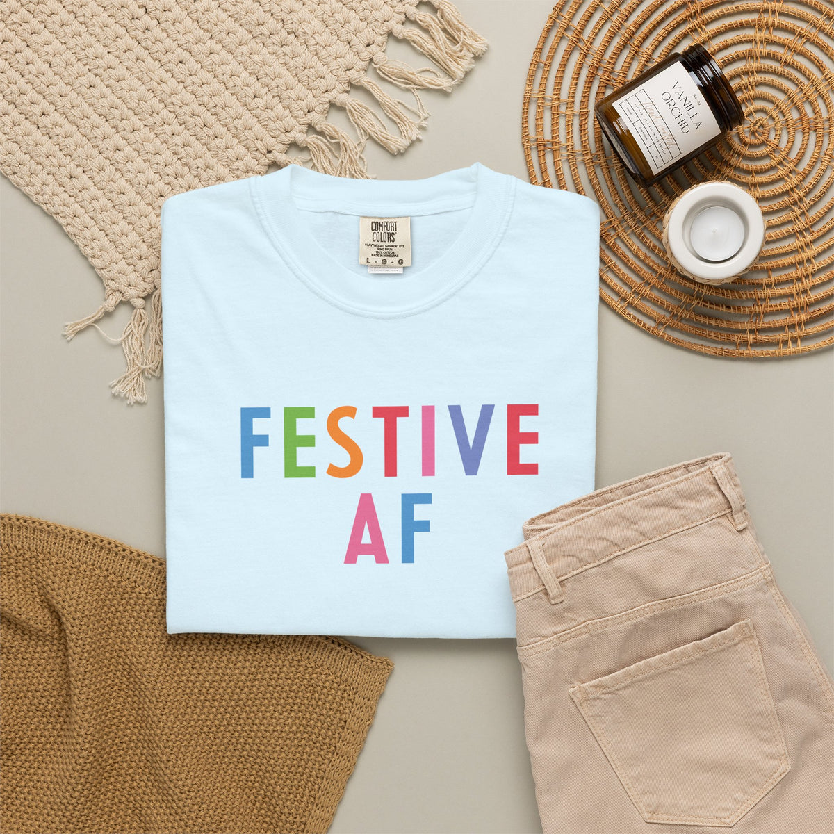 Festive AF T-Shirt – Colorful Holiday Celebration Tee