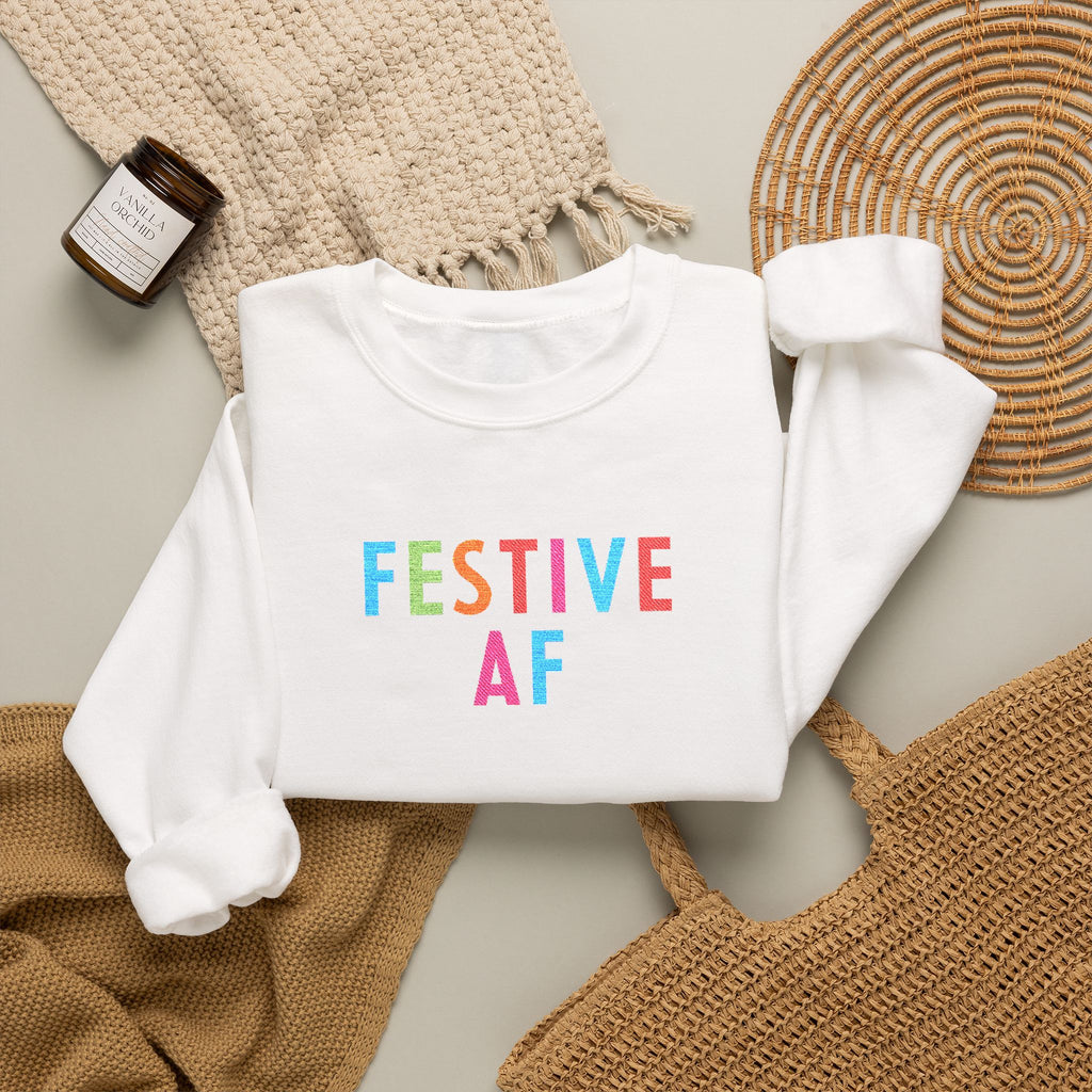 Festive AF Embroidered Holiday Crewneck Sweatshirt