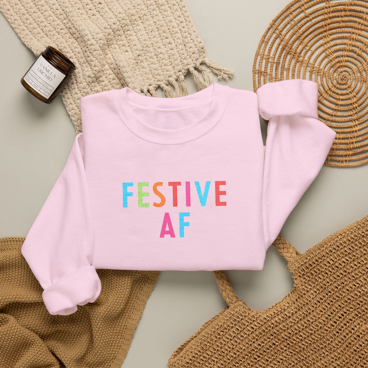 Festive AF Embroidered Holiday Crewneck Sweatshirt