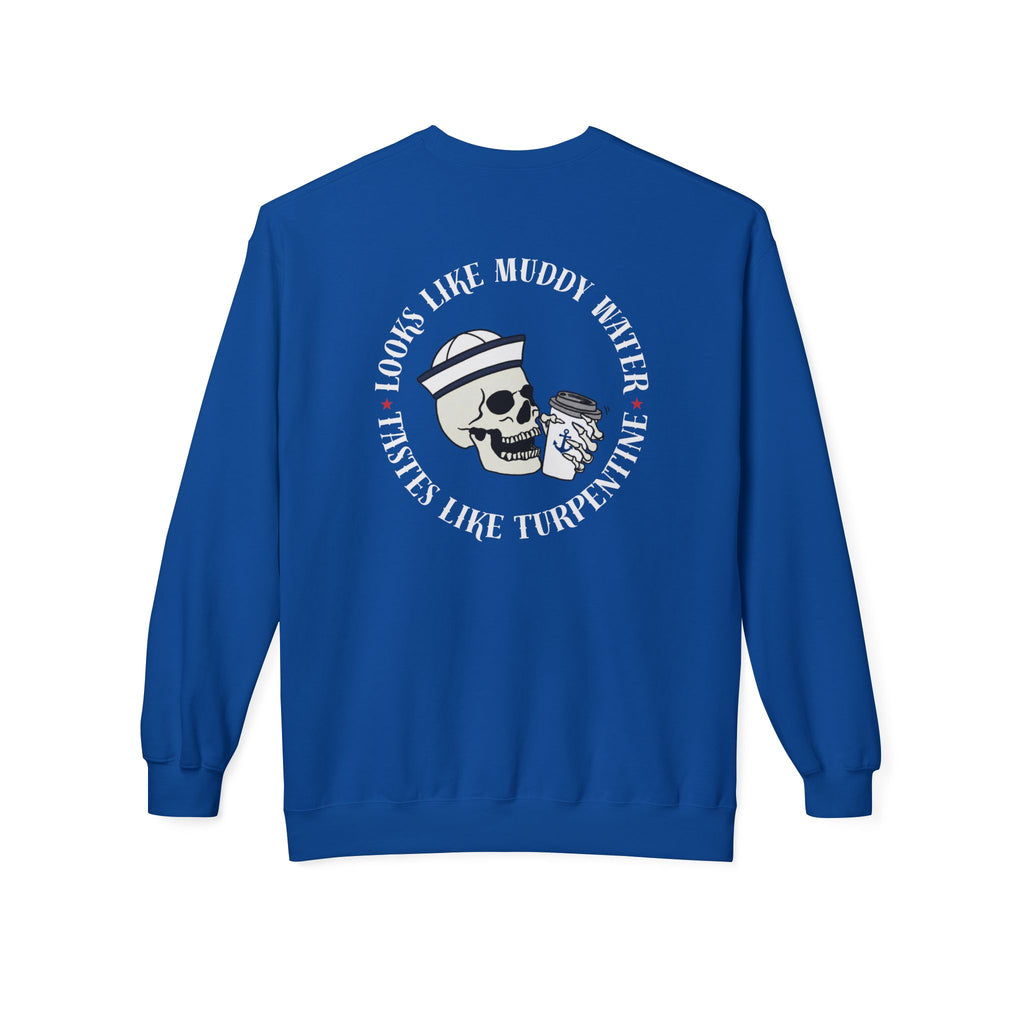 Navy Skull Crewneck Sweatshirt - “Looks Like Muddy Water, Tastes Like Turpentine”