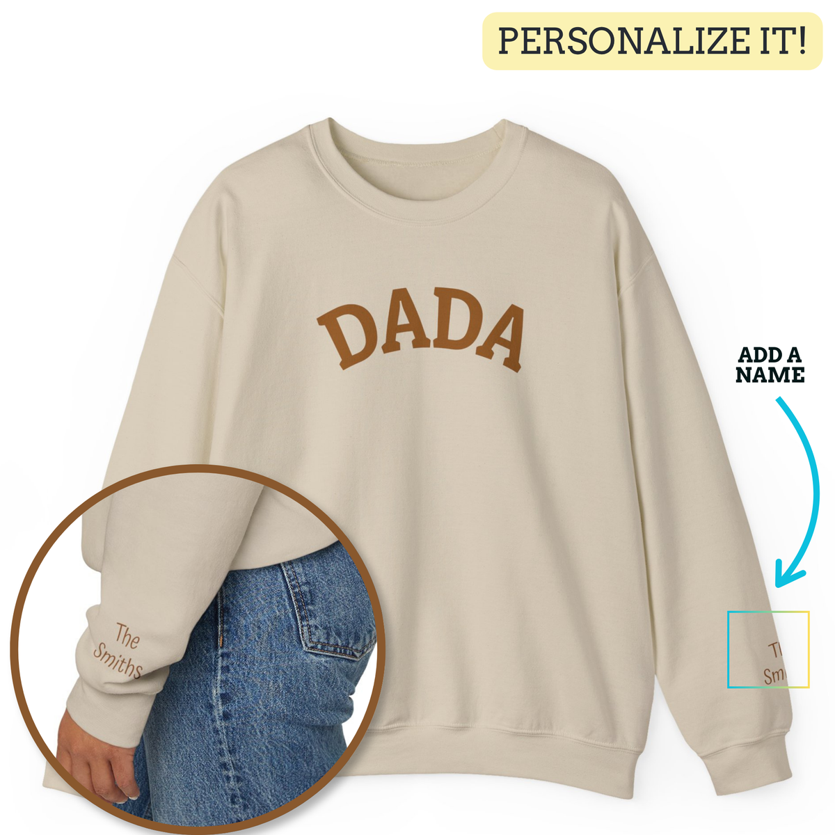 Dada Crewneck Sweatshirt - Cozy Neutral Dad Pullover with Personalization