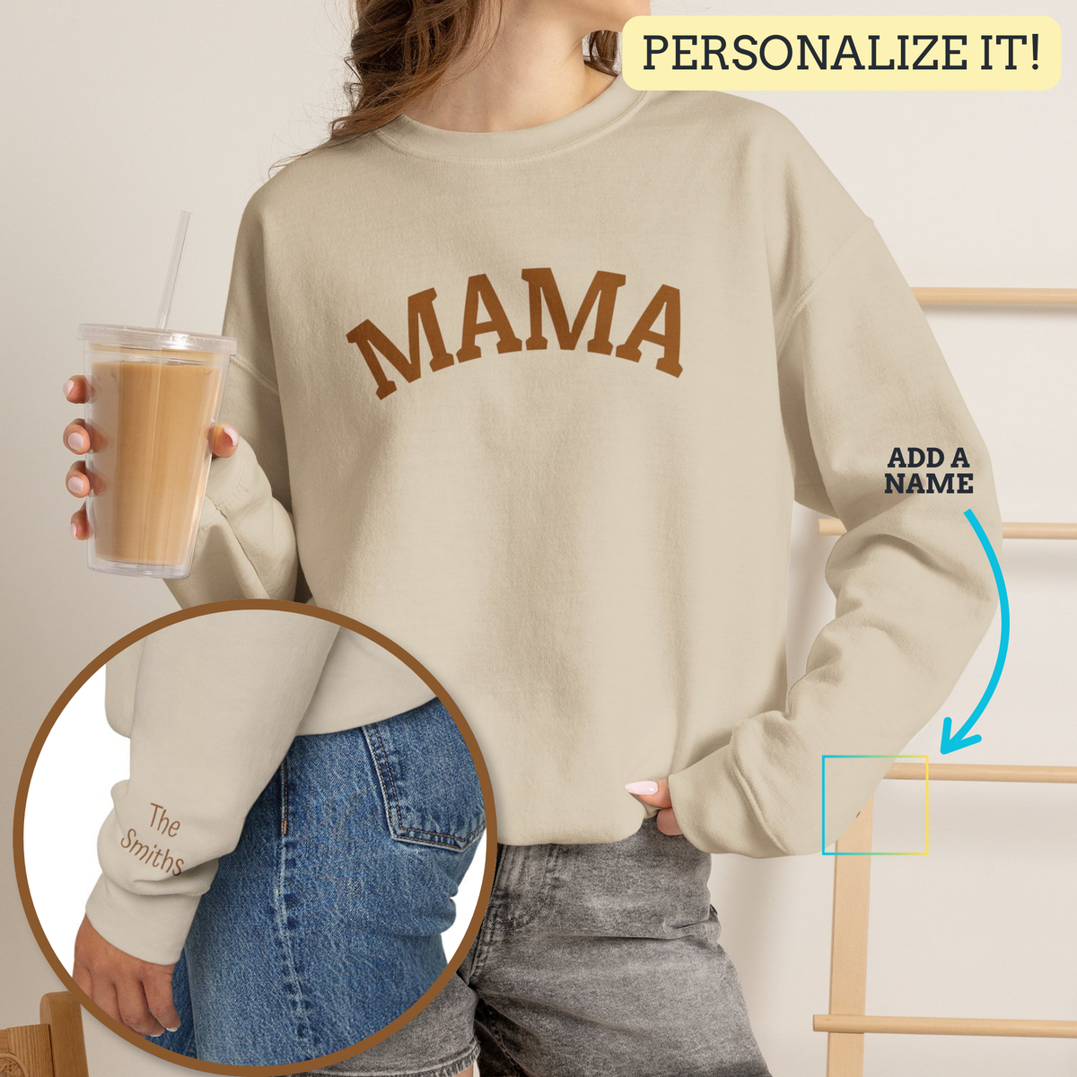 Mama Crewneck Sweatshirt - Cozy Neutral Mom Pullover with Personalization