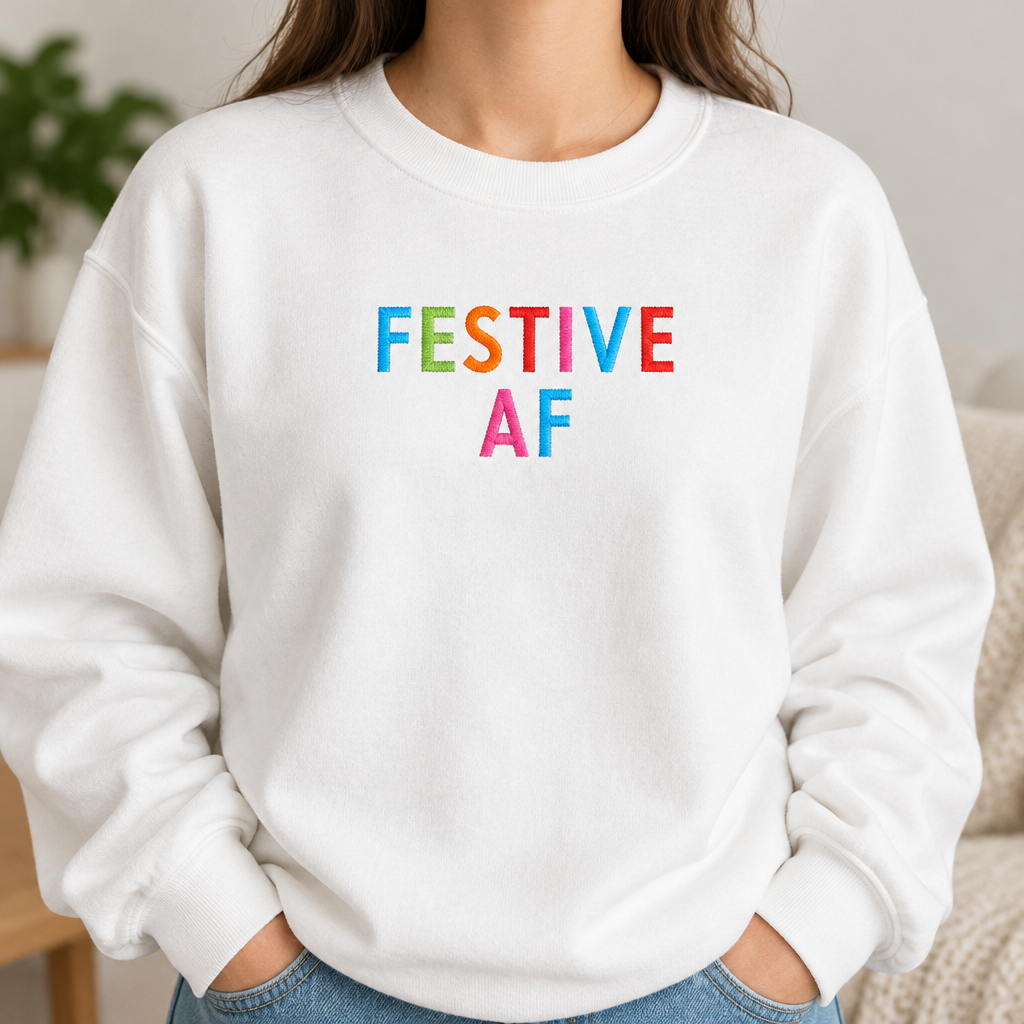Festive AF Embroidered Holiday Crewneck Sweatshirt