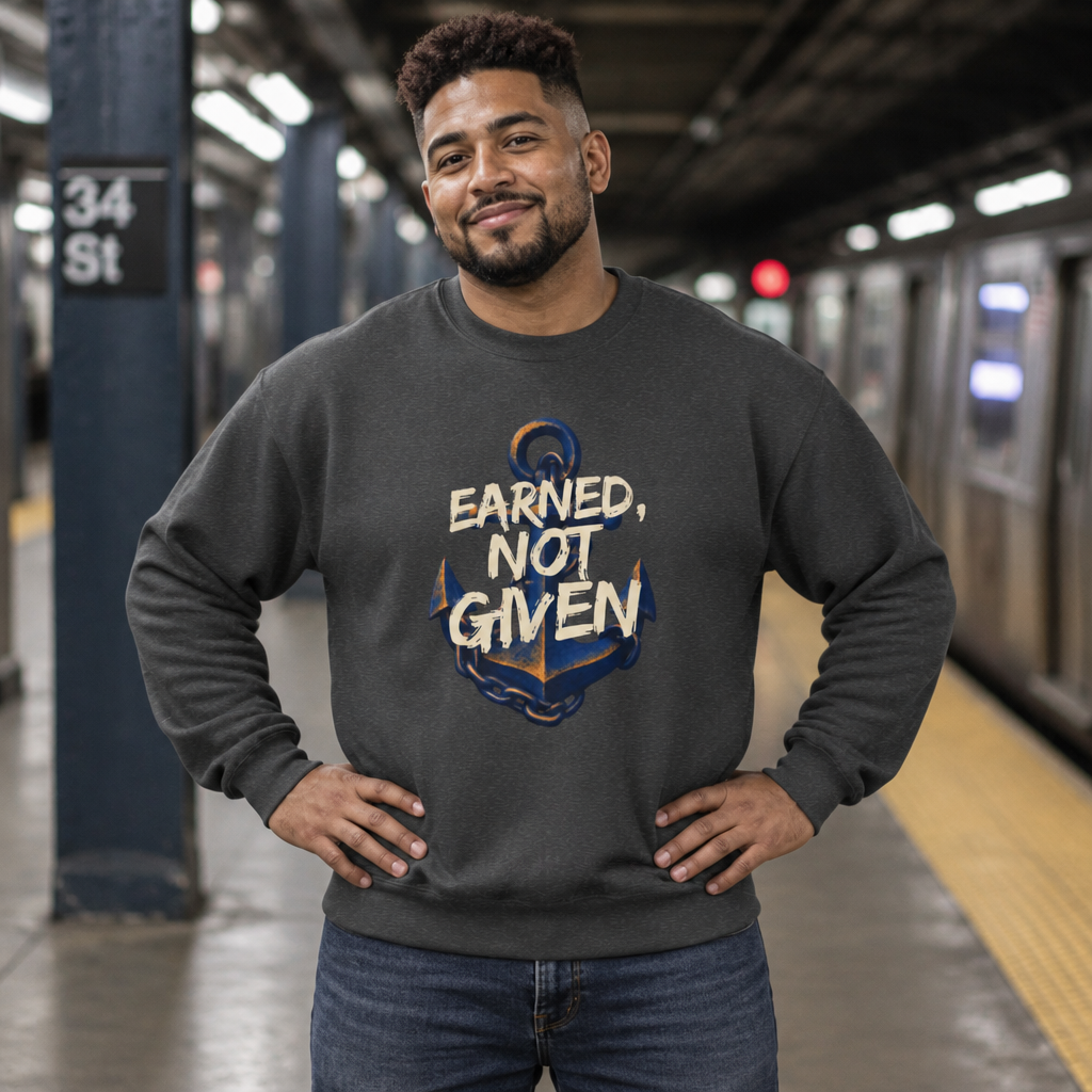 Earned, Not Given - Navy Anchor Crewneck Sweatshirt