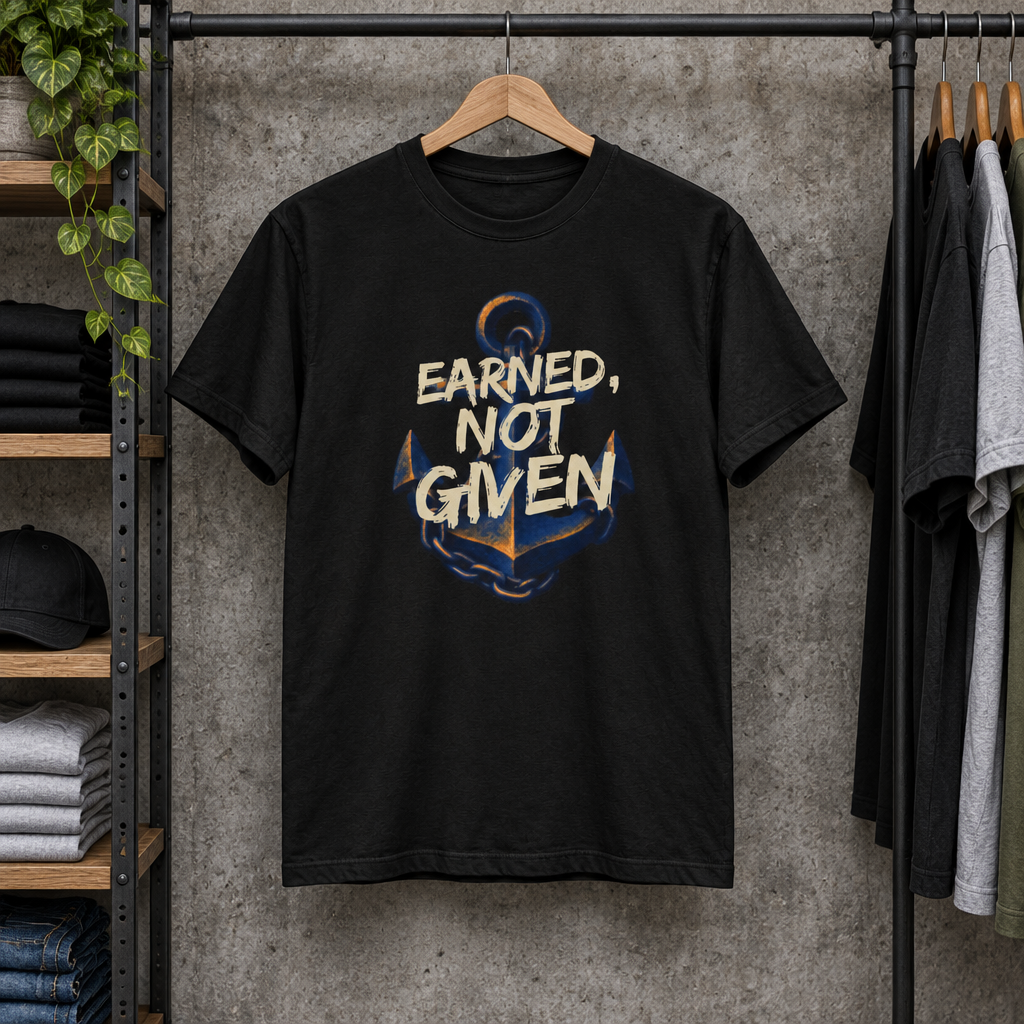 Anchor Graphic Tee - Earned, Not Given - Motivational Nautical T-Shirt - Gifts For Navy