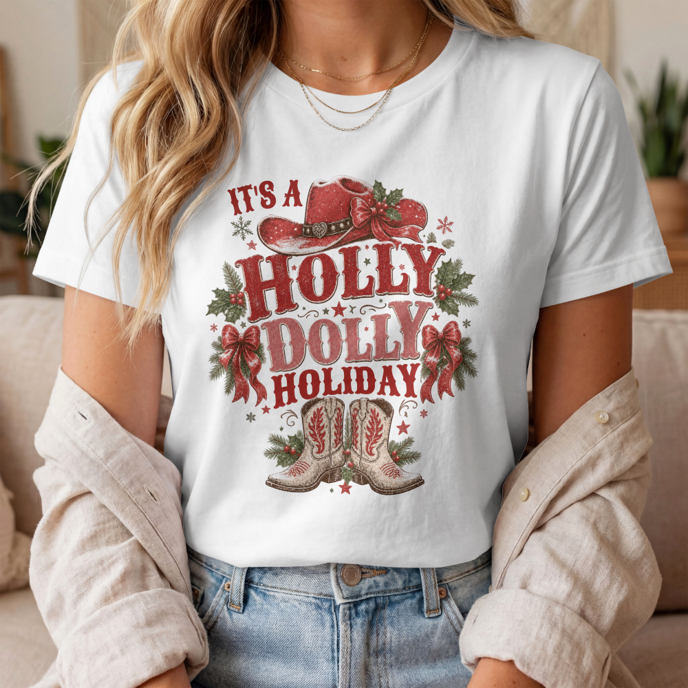 Holly Dolly Christmas T-Shirt, Retro Country Western Holiday Tee, Vintage Christmas Graphic Sweatshirt Alternative, Cute Winter Comfort Colors Shirt