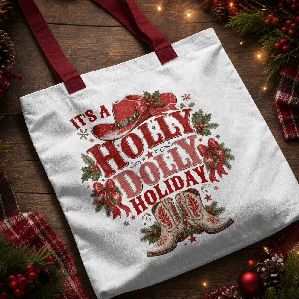 Holly Dolly Christmas Western Tote Bag