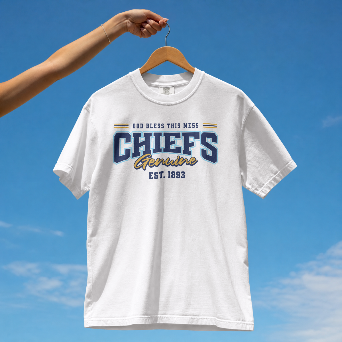 Chiefs T‑Shirt - "God Bless This Mess" - Crew Tee - Varsity Lettering