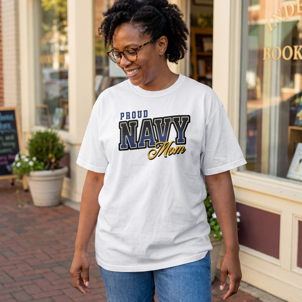 Proud Navy Mom Cotton Tee