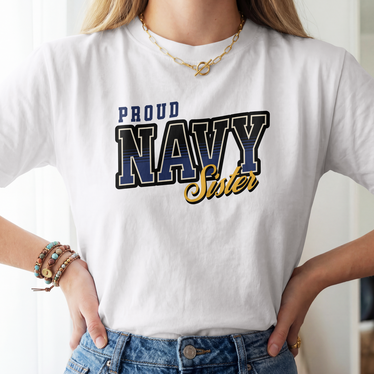 Proud Navy Sister Cotton T-Shirt
