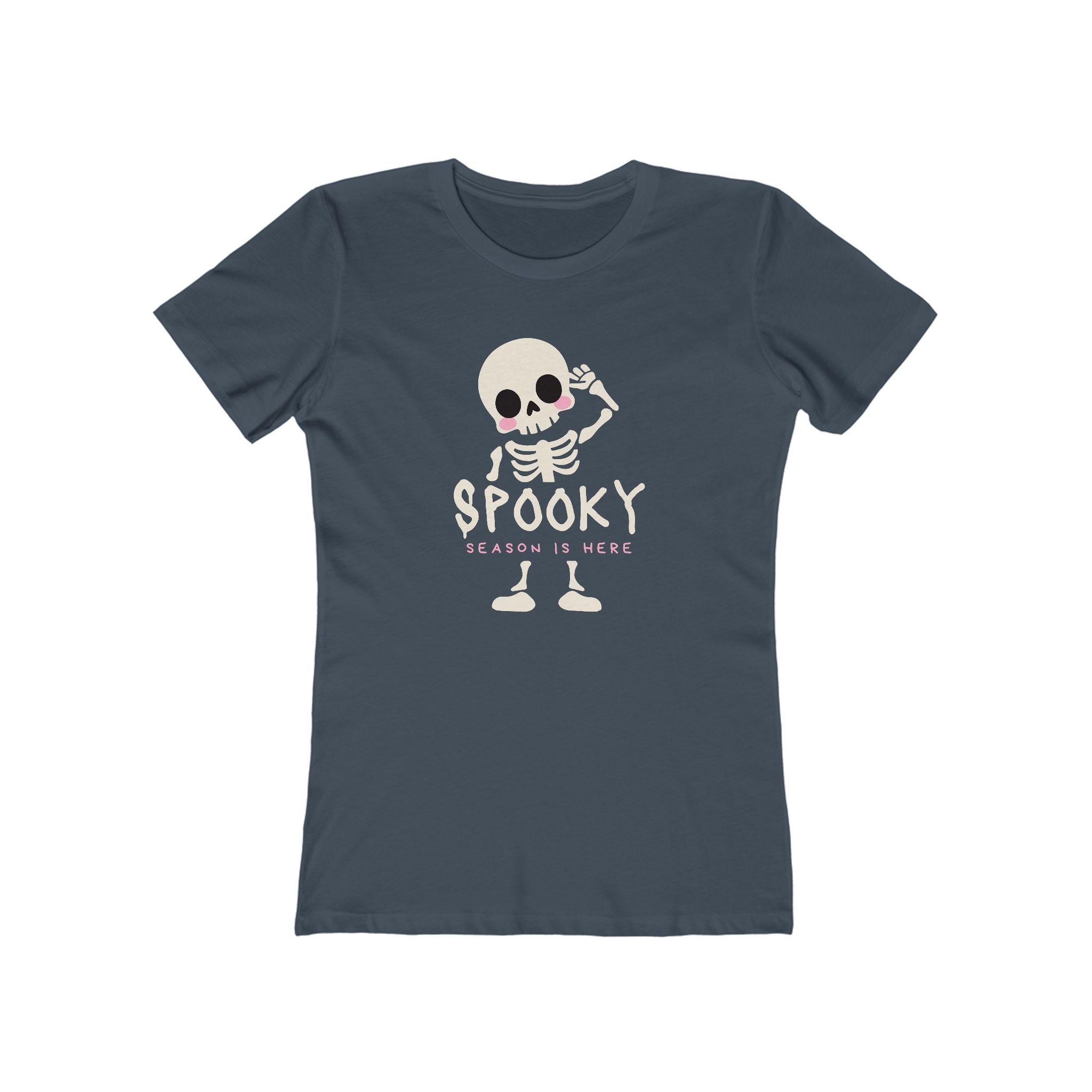 Spooky Season Is Here Women's Boyfriend Tee – Cute Skeleton Halloween T-Shirt