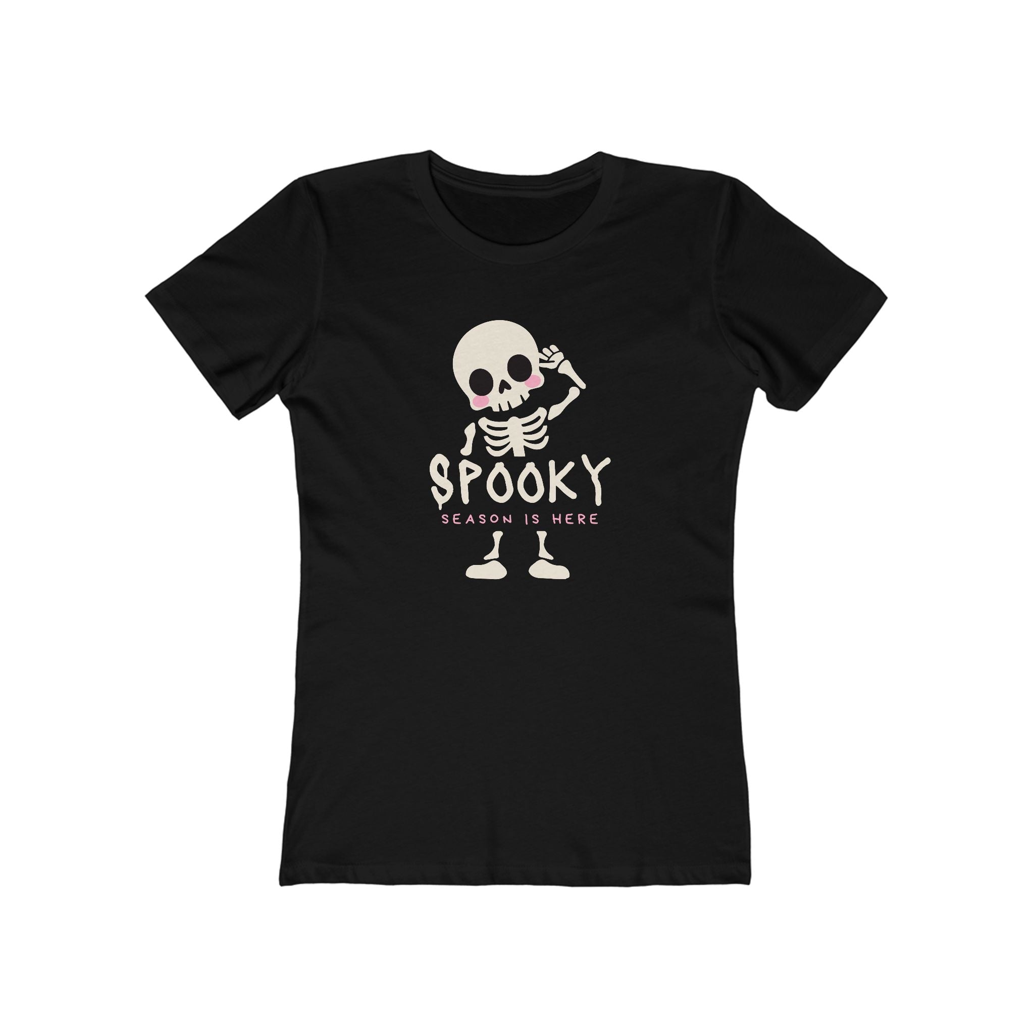 Spooky Season Is Here Women's Boyfriend Tee – Cute Skeleton Halloween T-Shirt