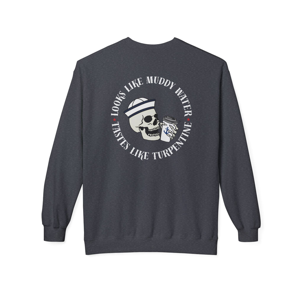 Navy Skull Crewneck Sweatshirt - “Looks Like Muddy Water, Tastes Like Turpentine”