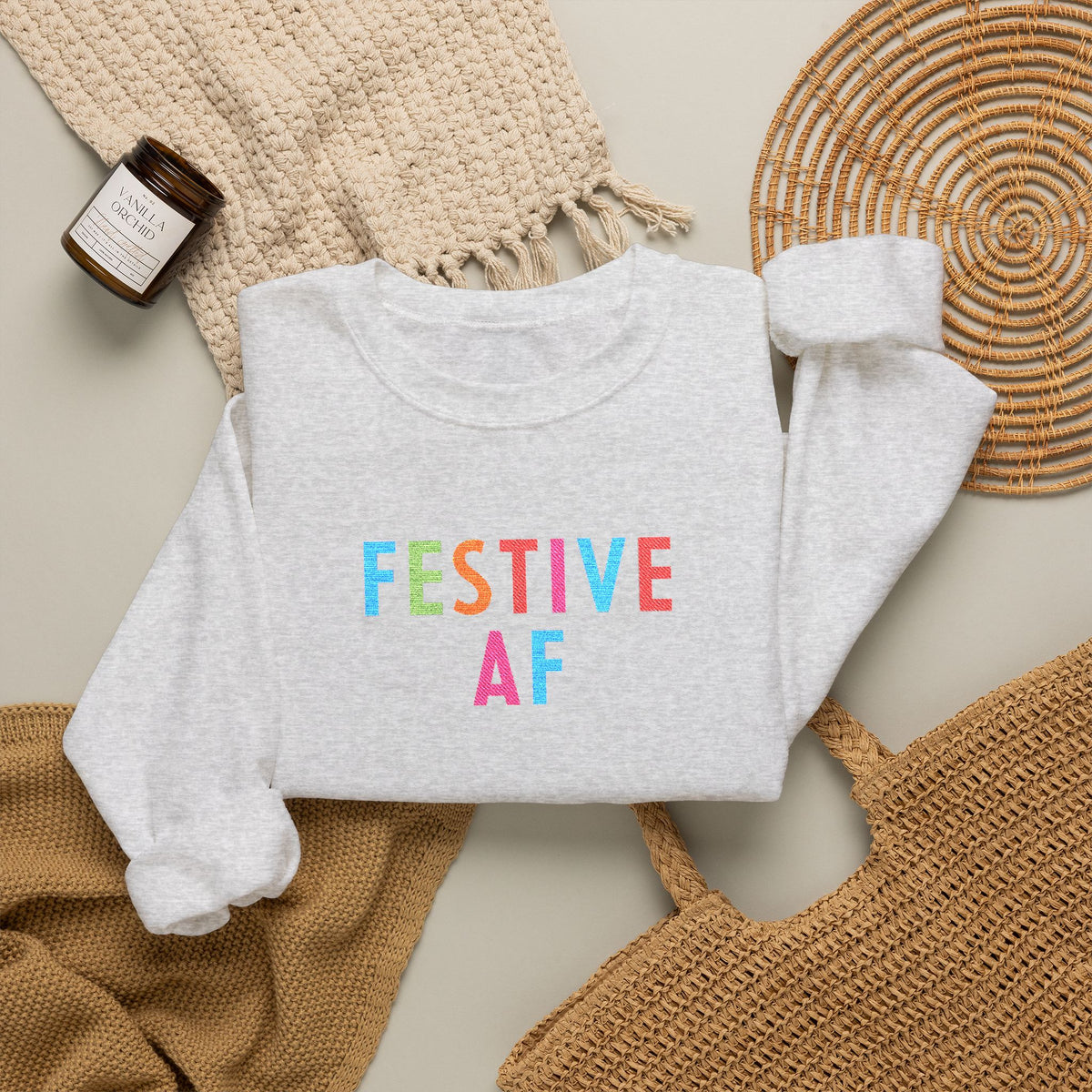 Festive AF Embroidered Holiday Crewneck Sweatshirt
