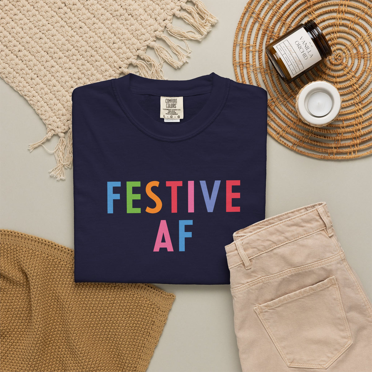 Festive AF T-Shirt – Colorful Holiday Celebration Tee