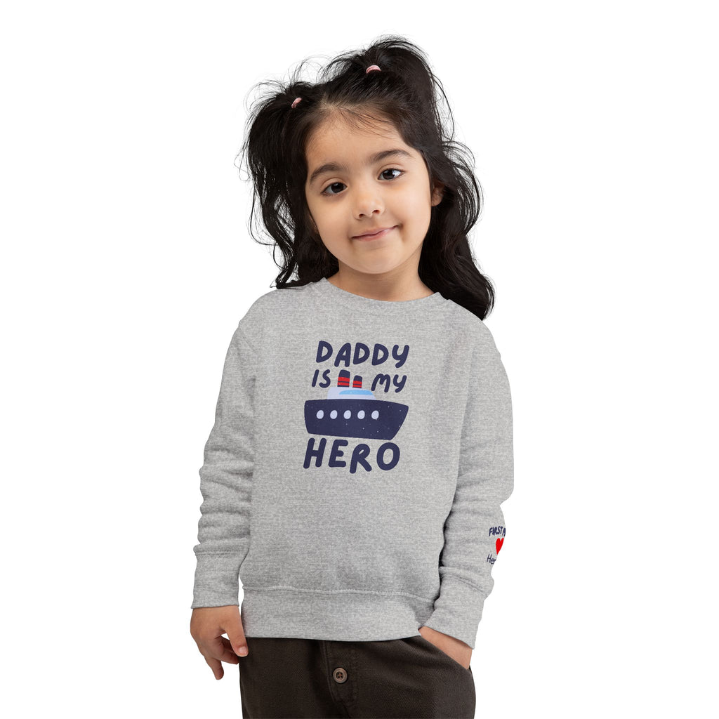 Daddy Is My Hero Toddler Sweatshirt - Cute Boat Design for Kids - Navy Family Sweatshirt with Personalization