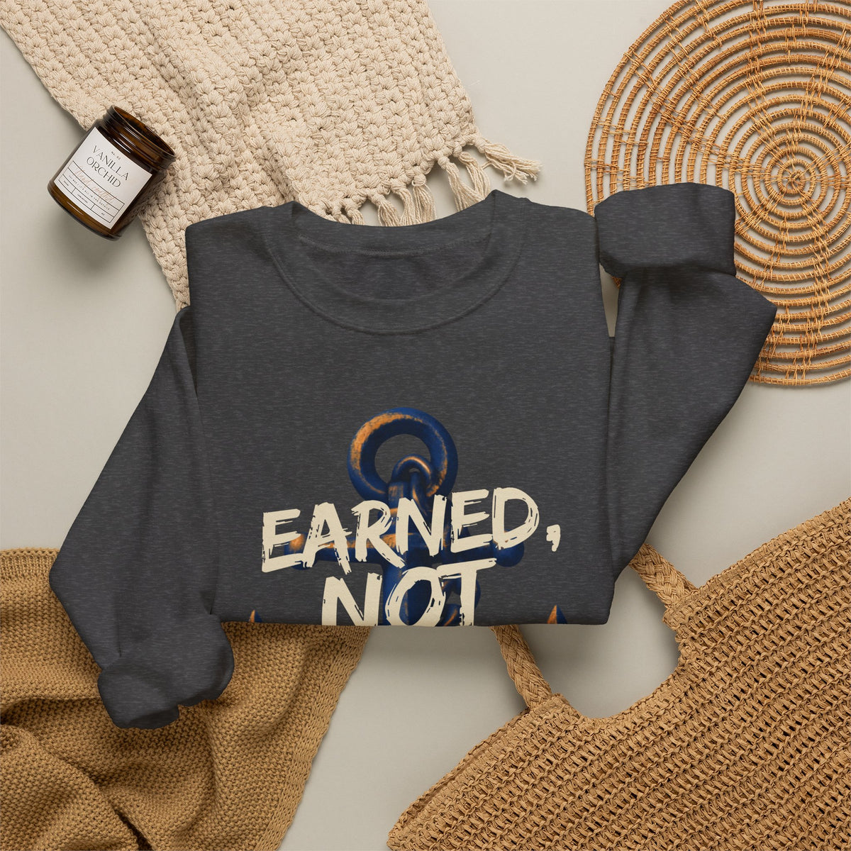 Earned, Not Given - Navy Anchor Crewneck Sweatshirt