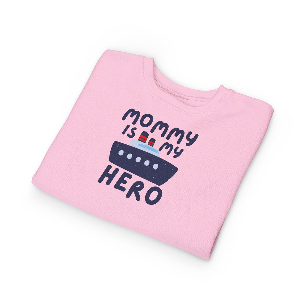Mommy Is My Hero Toddler Sweatshirt - Cute Boat Design for Kids - Navy Family Sweatshirt with Personalization