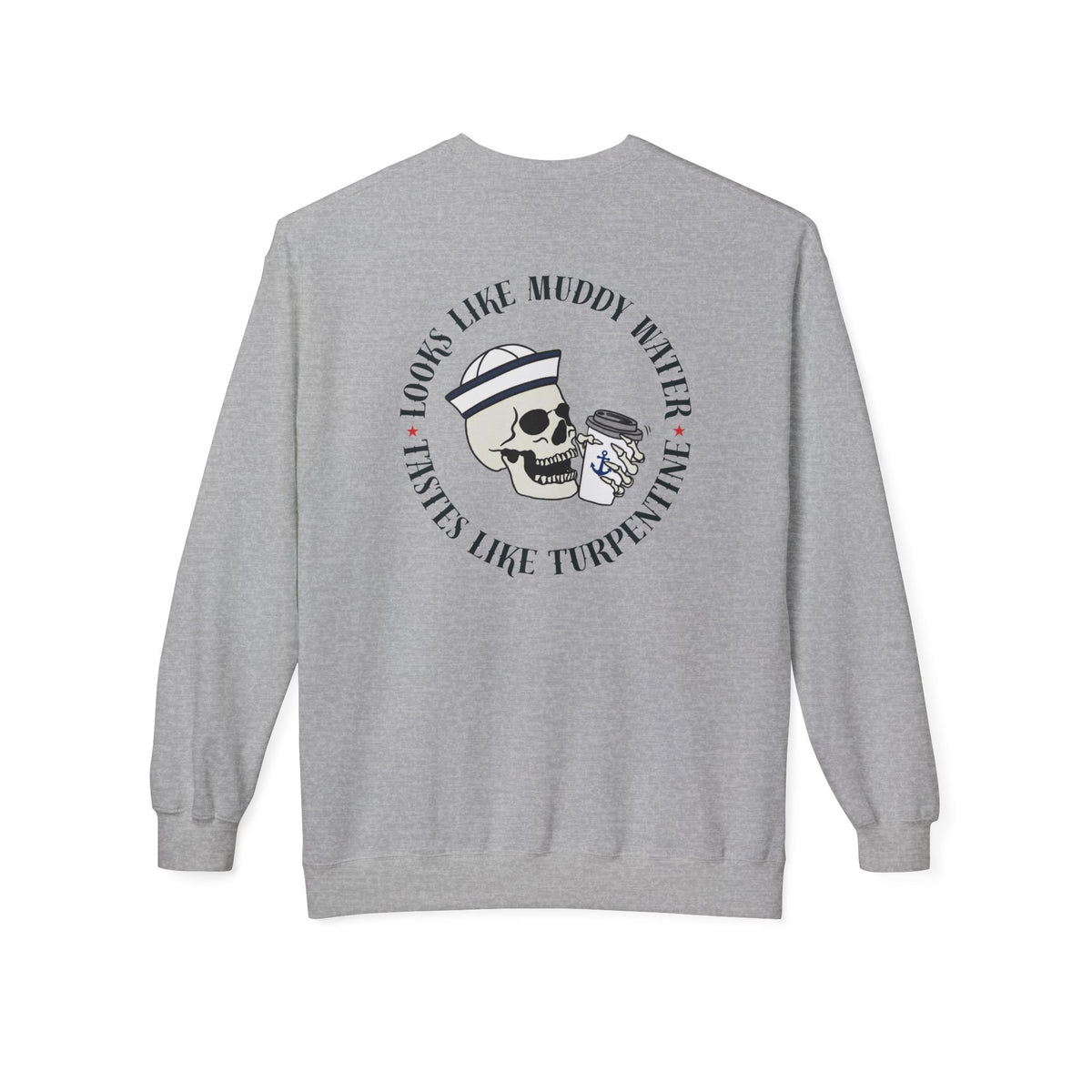 Navy Skull Crewneck Sweatshirt - “Looks Like Muddy Water, Tastes Like Turpentine”