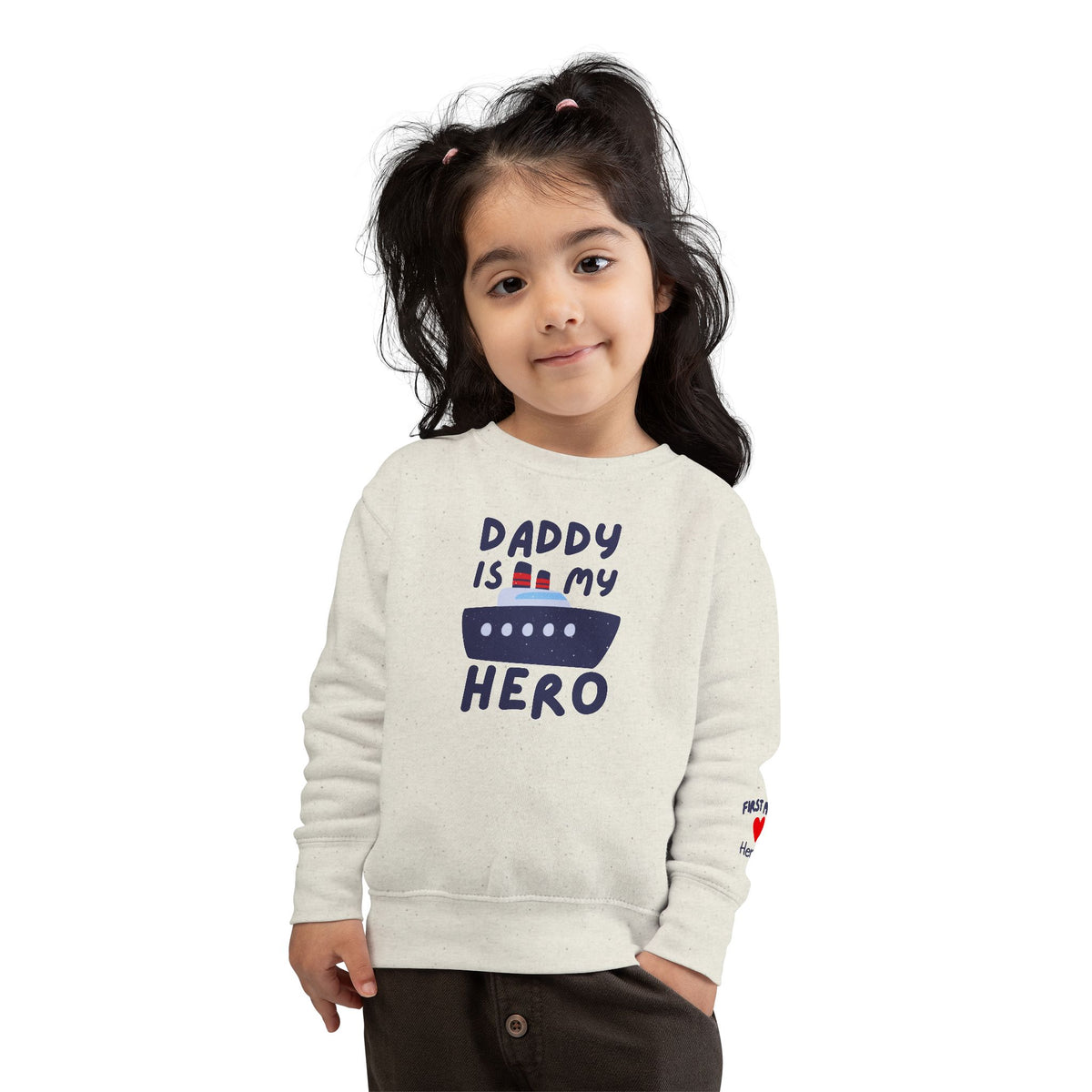 Daddy Is My Hero Toddler Sweatshirt - Cute Boat Design for Kids - Navy Family Sweatshirt with Personalization