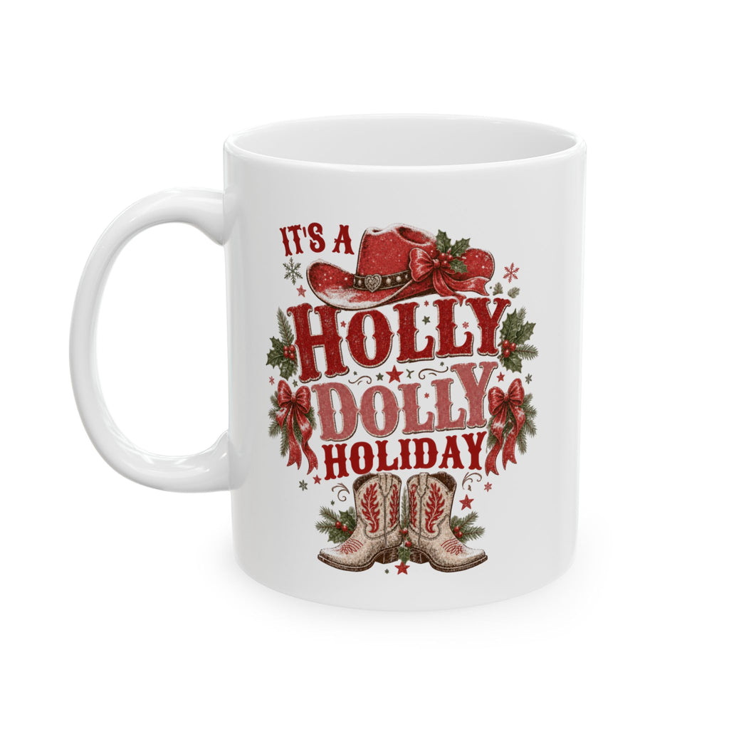 Holly Dolly Christmas Floral Holly Ceramic Mug | Festive Holiday Coffee Cup, Cozy Winter Drinkware, Secret Santa Gift Idea
