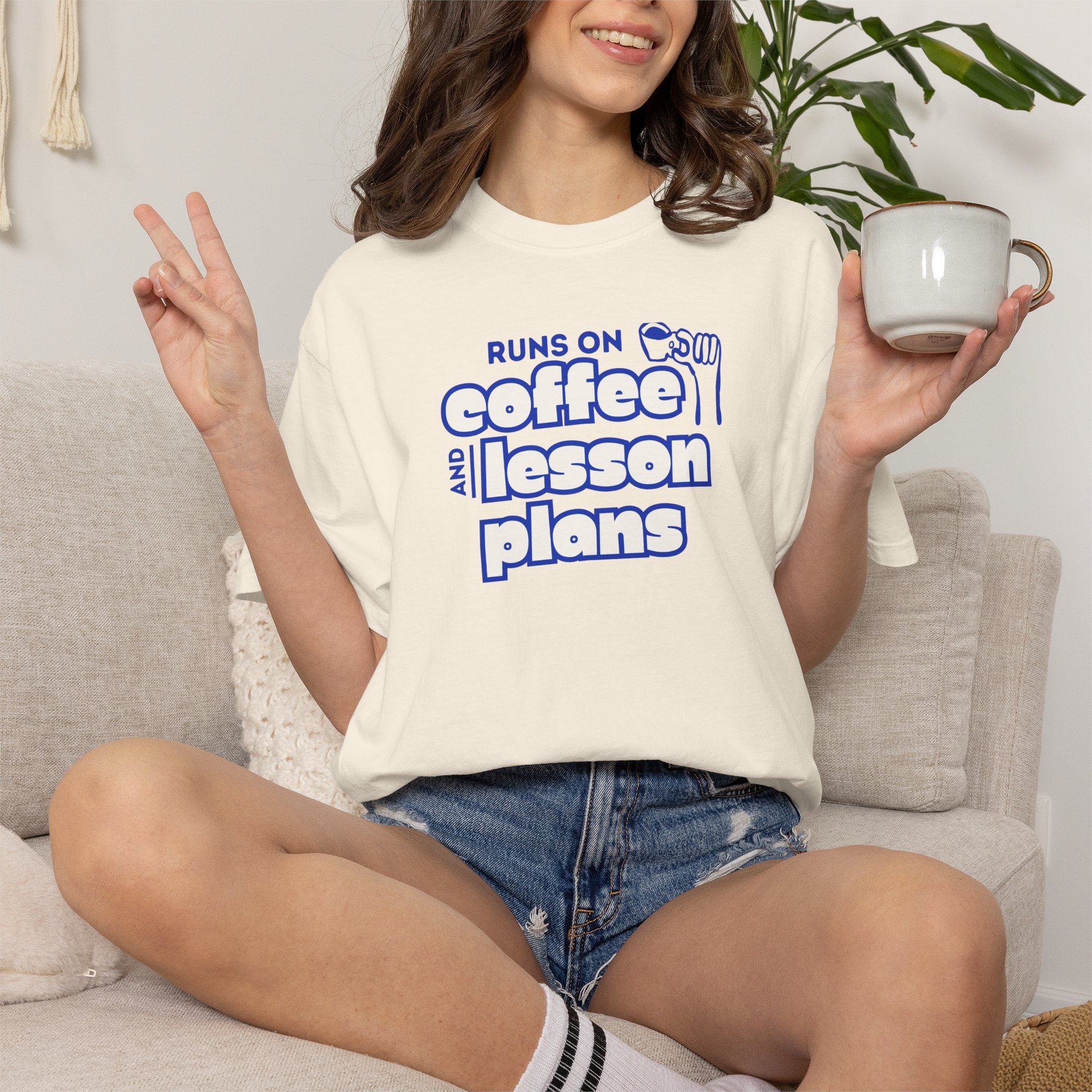 Runs On Coffee and Lesson Plans T-Shirt | Teacher Graphic Tee