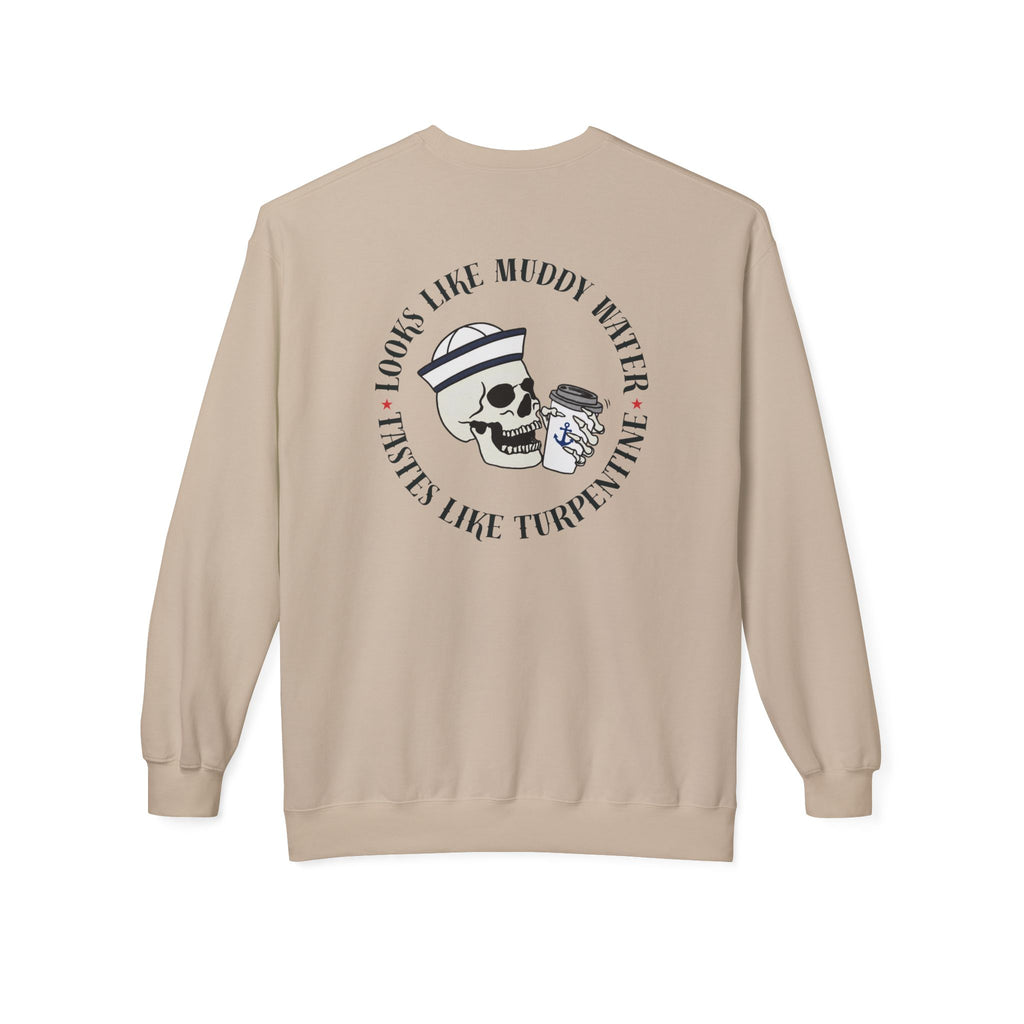 Navy Skull Crewneck Sweatshirt - “Looks Like Muddy Water, Tastes Like Turpentine”