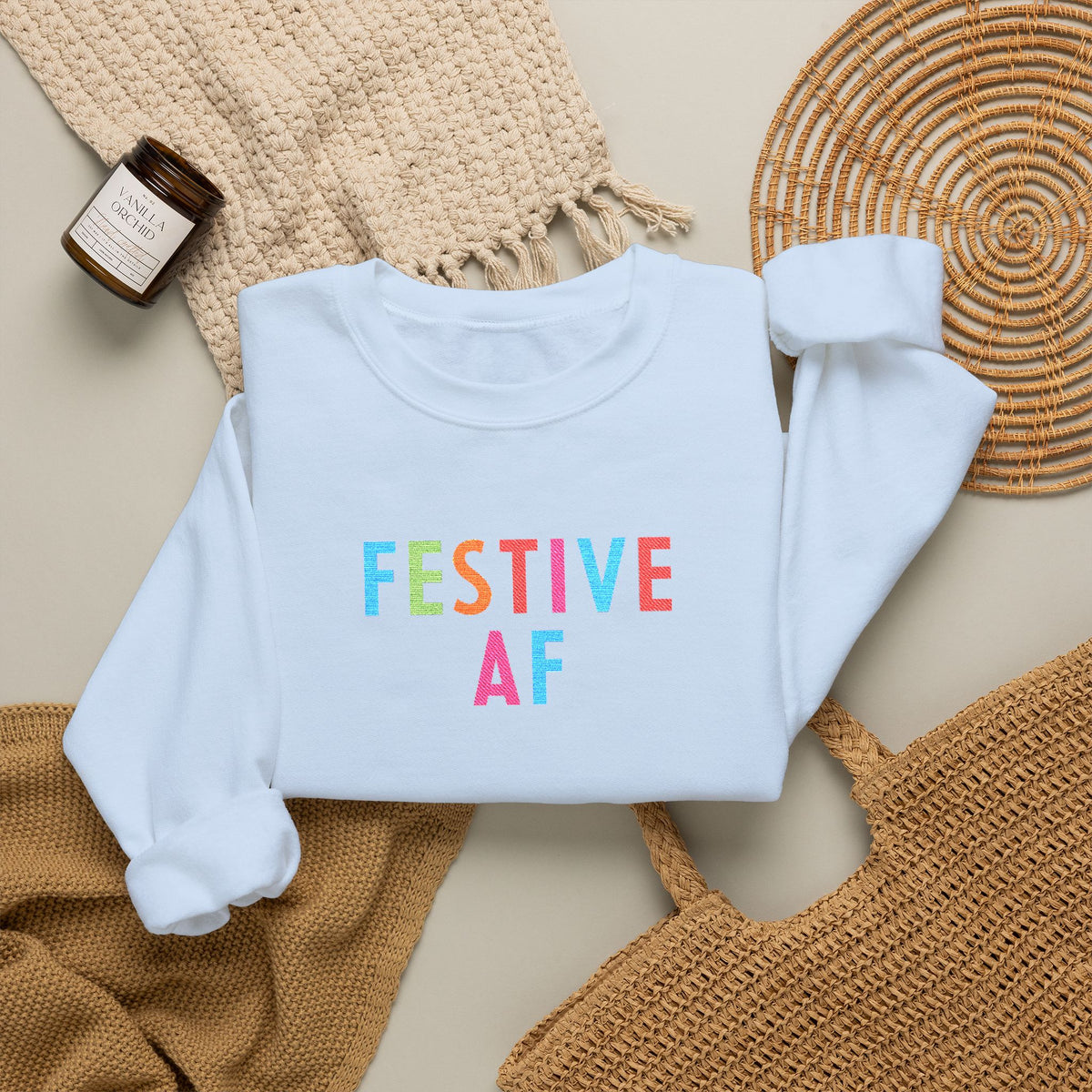 Festive AF Embroidered Holiday Crewneck Sweatshirt