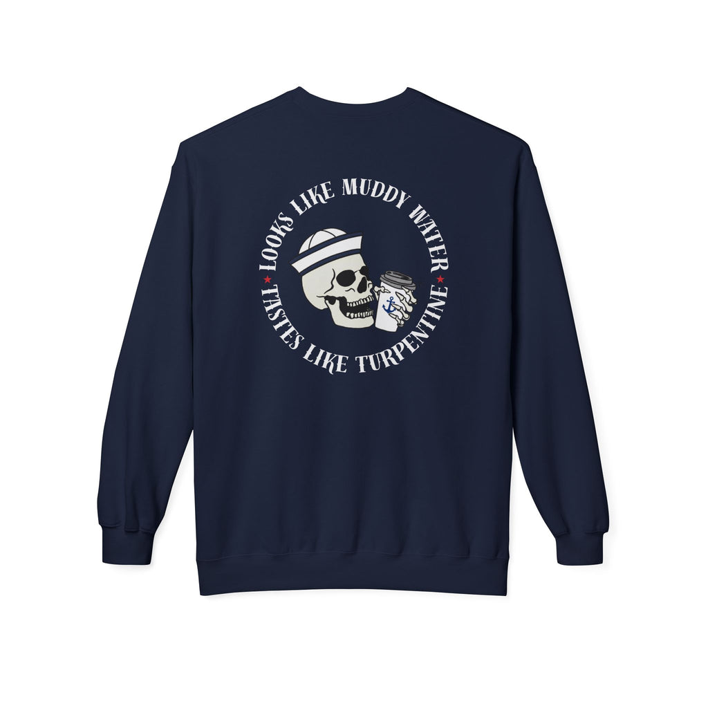 Navy Skull Crewneck Sweatshirt - “Looks Like Muddy Water, Tastes Like Turpentine”