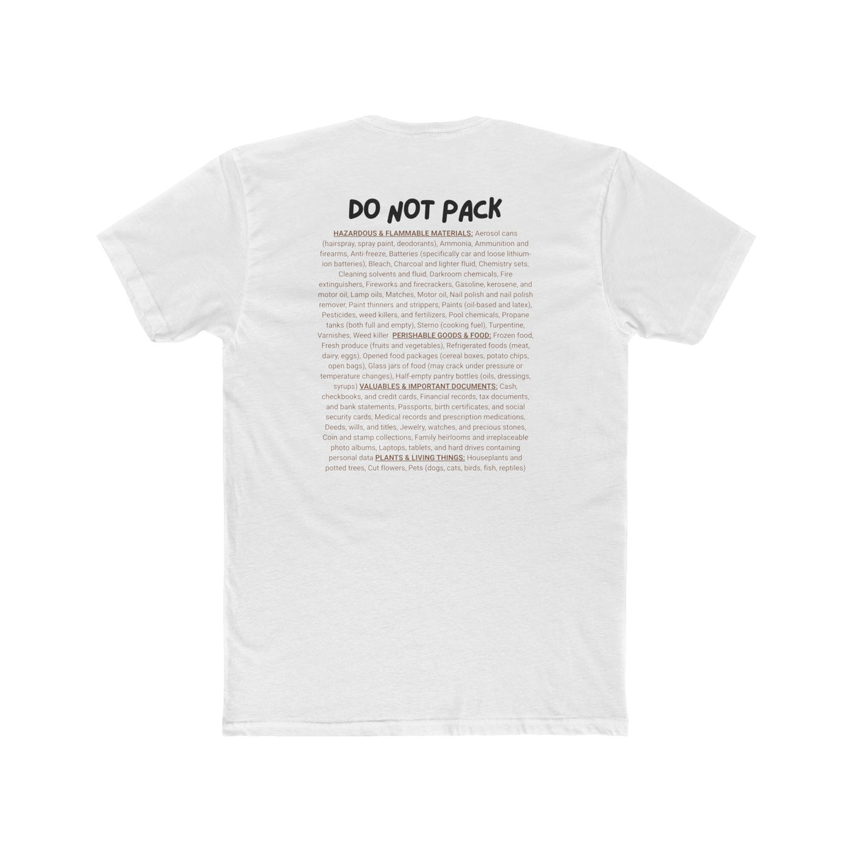 Funny PCS DITY Party Graphic Tee w/ Do Not Pack Checklist — T-Shirt for Military Families
